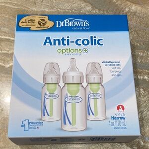 Dr. Brown’s Natural Flow Anti-Colic Options+ Narrow Baby Bottle, 4oz, 3 Pack